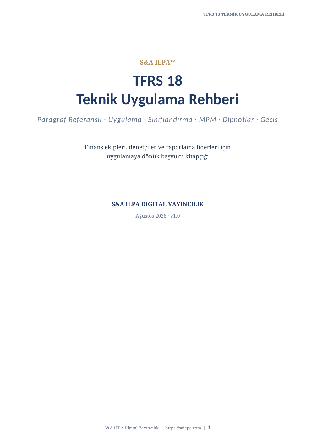 TFRS 18 Teknik Uygulama Rehberi kitap kapağı